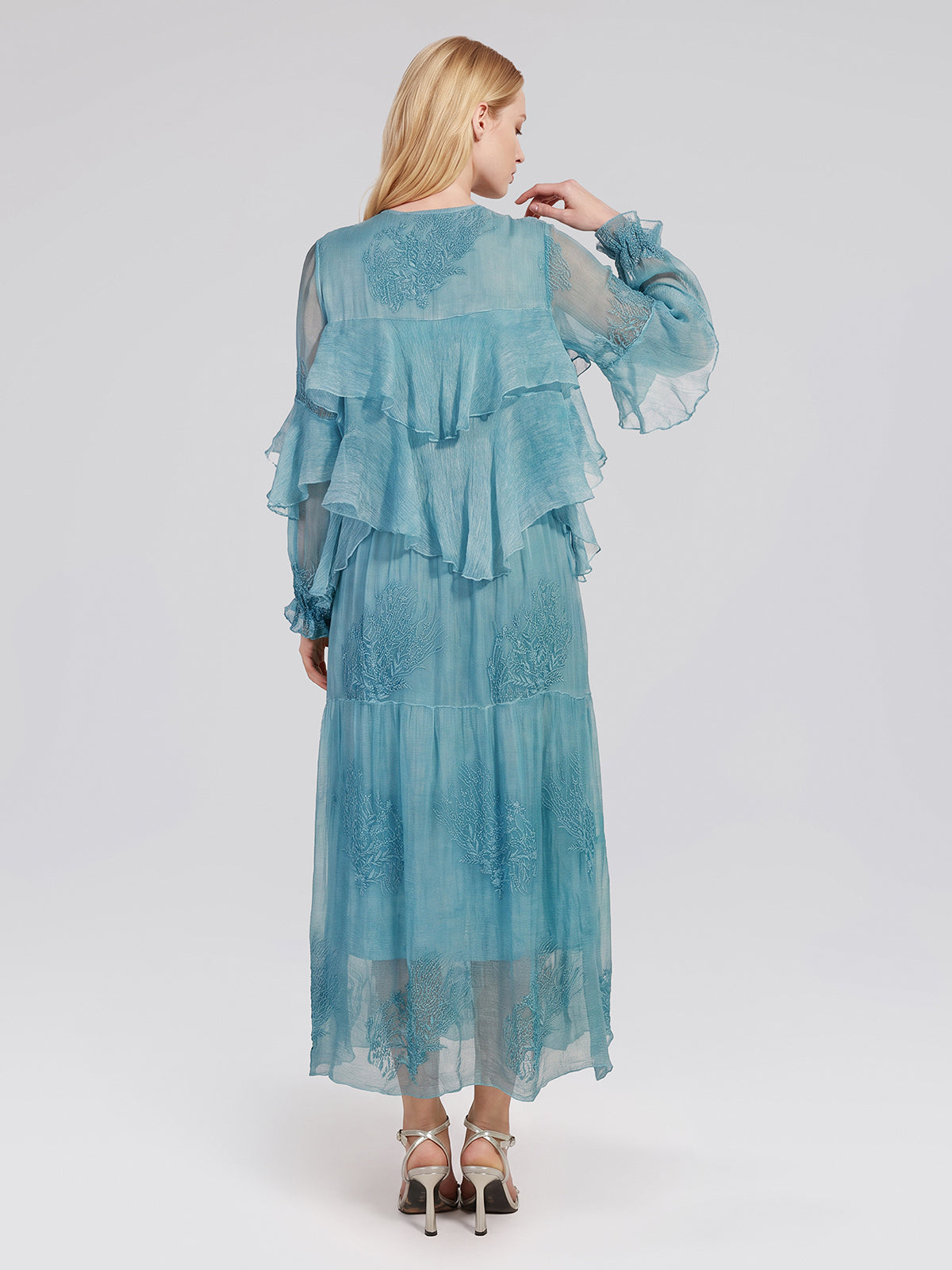 Washed Silk Floral Embroidered Dress