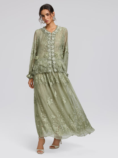 Hand-Dyed Silk Embroidered Floral Top
