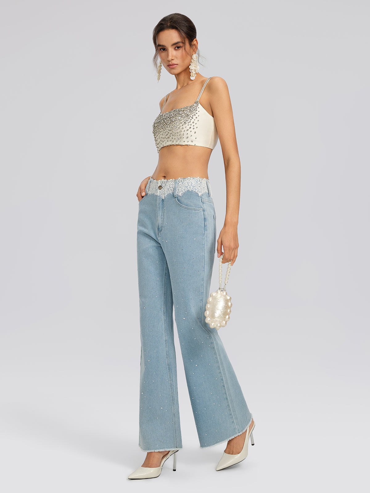 Hand-Beaded Rhinestone Bustier Top