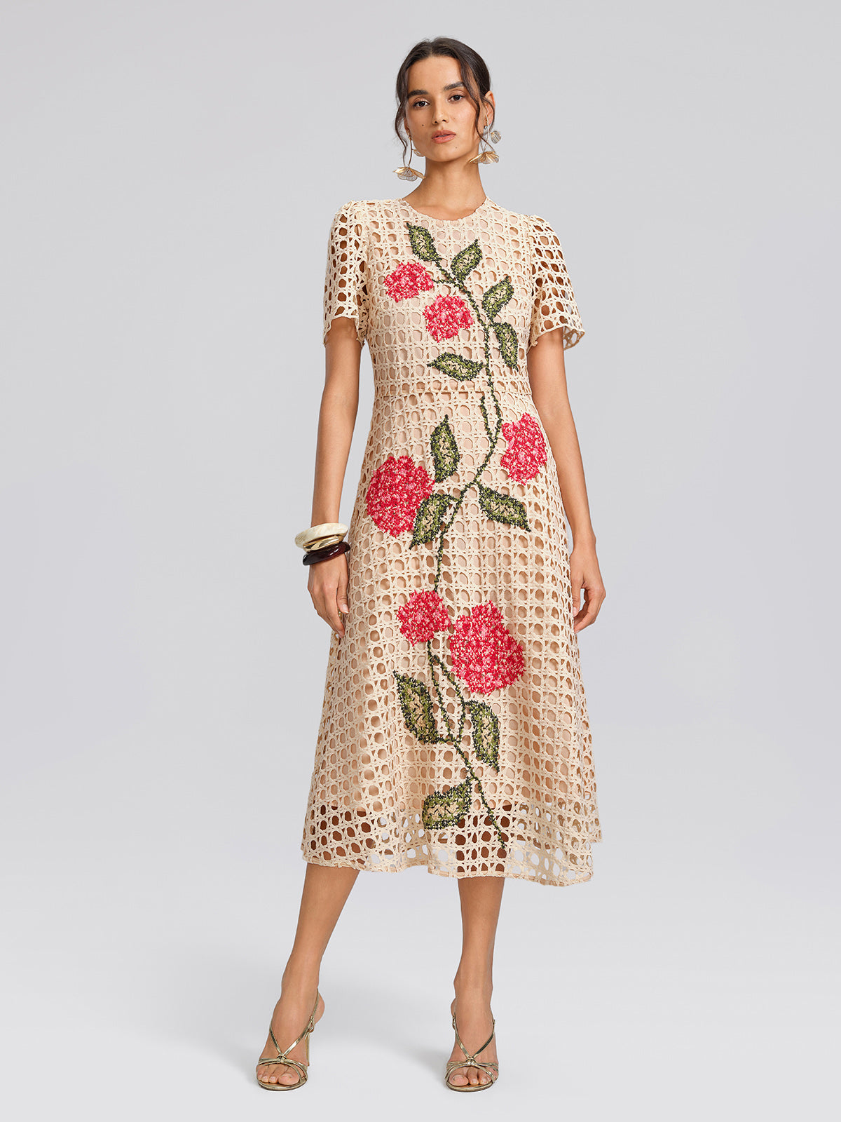 Embroidered Cutout A Line Dress