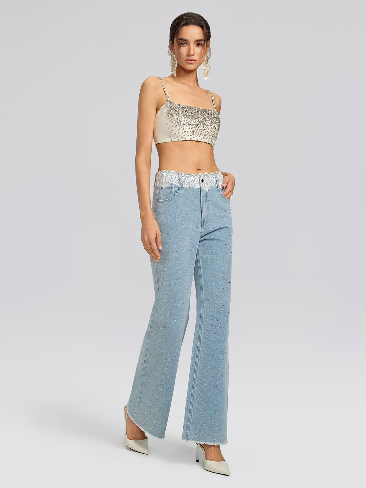 Hand-Beaded Rhinestone Bustier Top