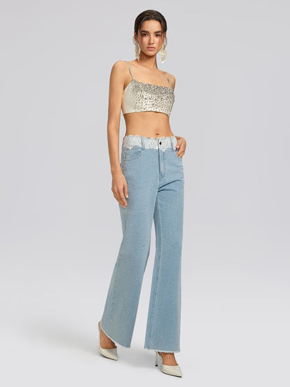 Hand-Beaded Rhinestone Bustier Top