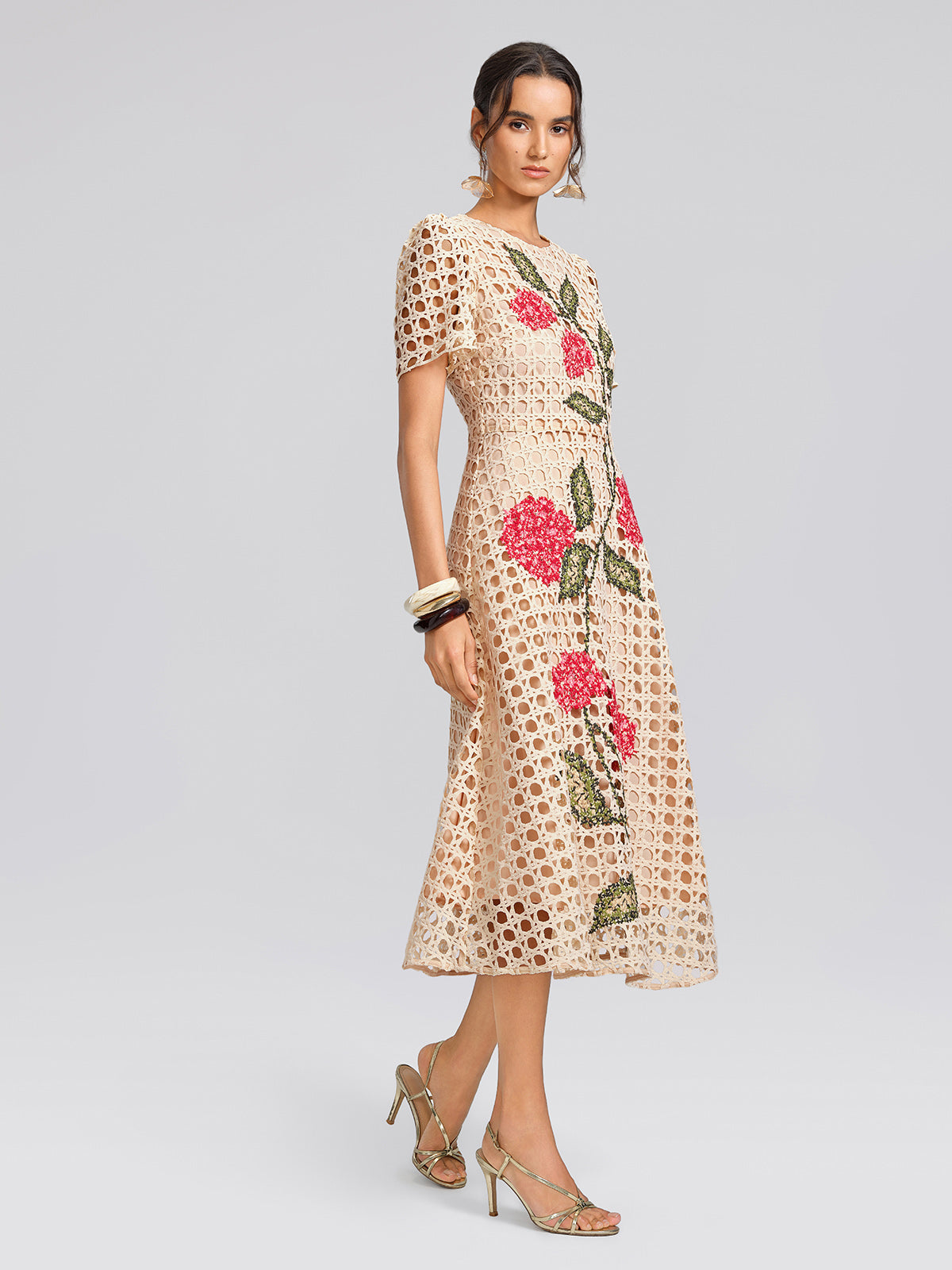 Embroidered Cutout A Line Dress