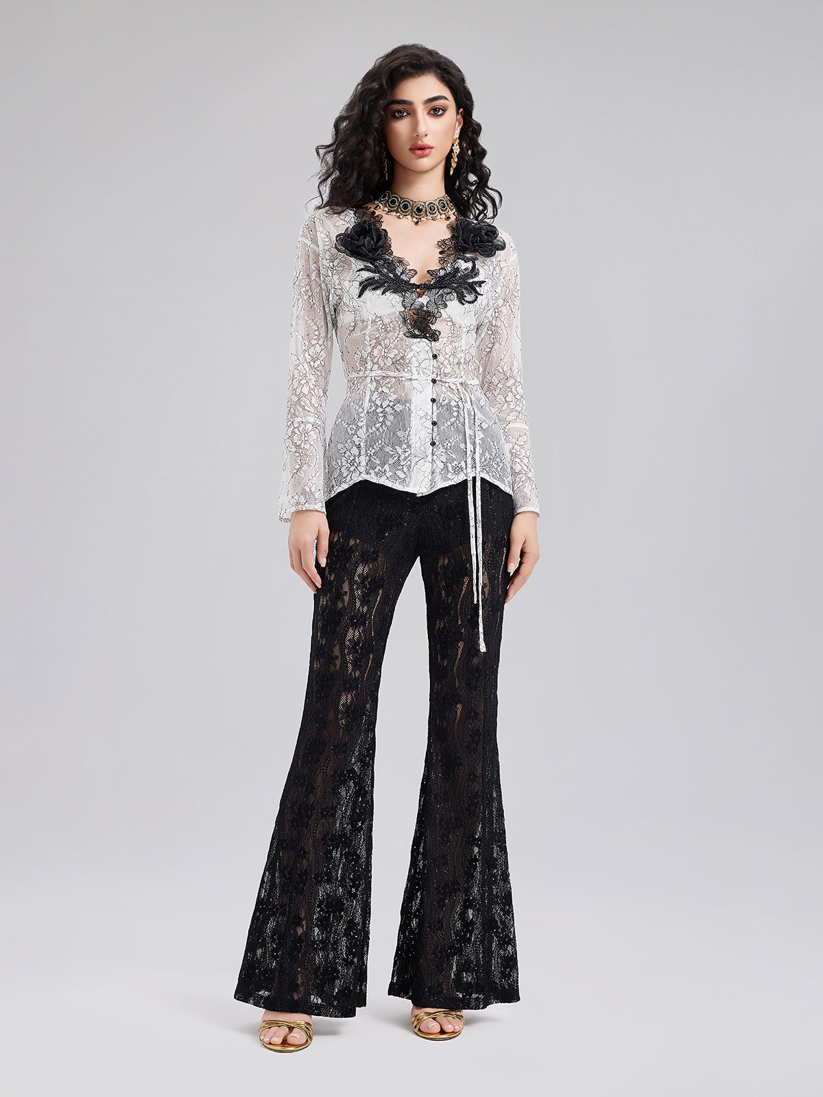 Two-Tone Lace V-neckline Shirt