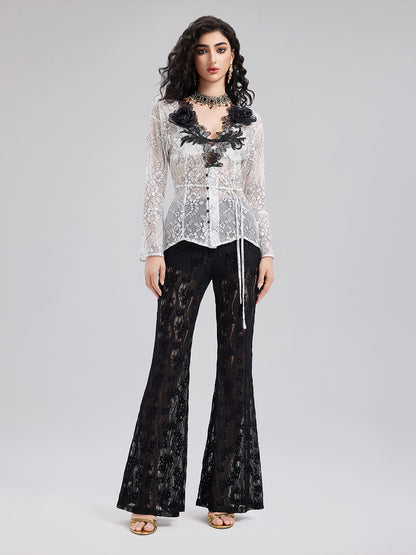 Lace Cutout Flared Pants