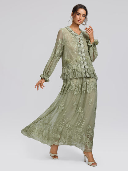Hand-Dyed Silk Embroidered Floral Top