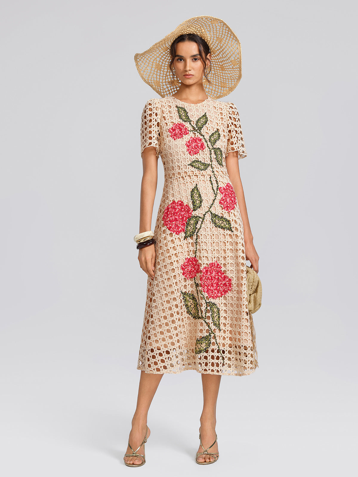 Embroidered Cutout A Line Dress