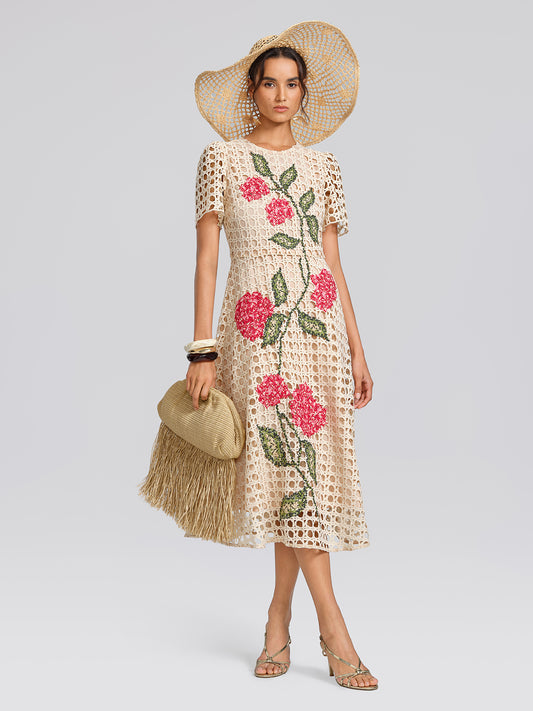 Embroidered Cutout A Line Dress