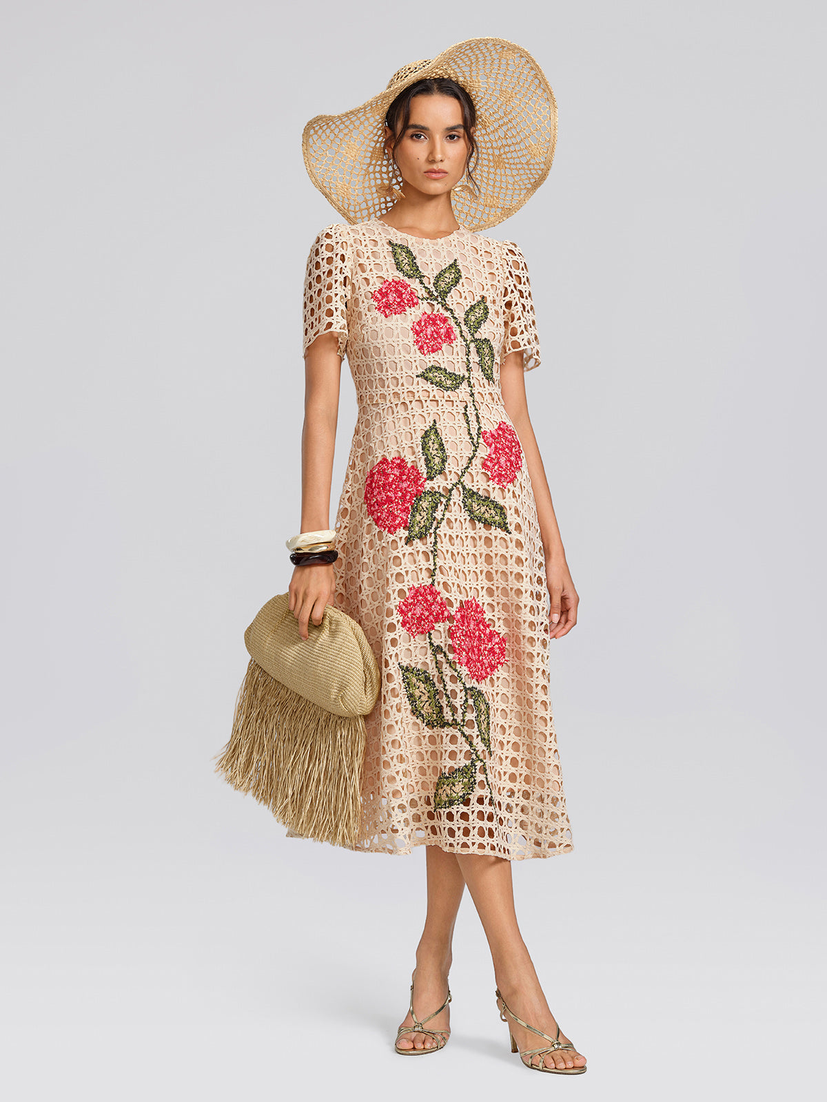 Embroidered Cutout A Line Dress