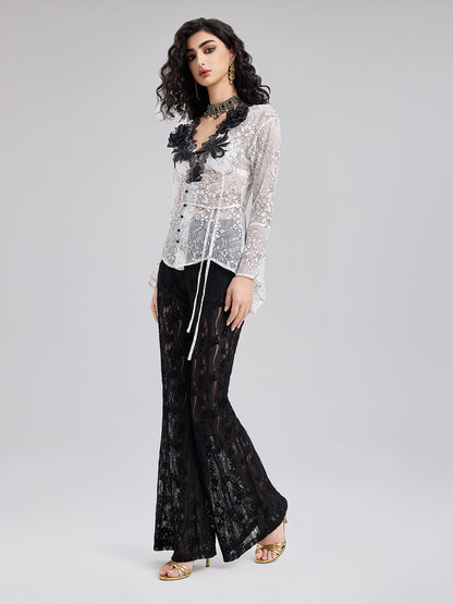 Lace Cutout Flared Pants