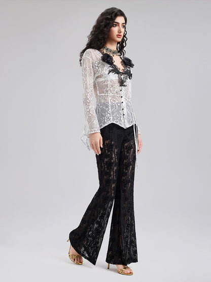 Lace Cutout Flared Pants