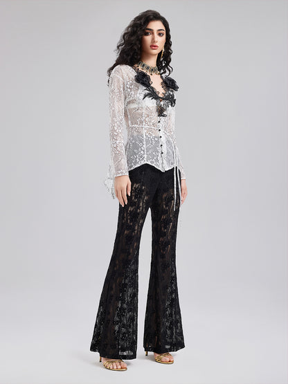 Lace Cutout Flared Pants