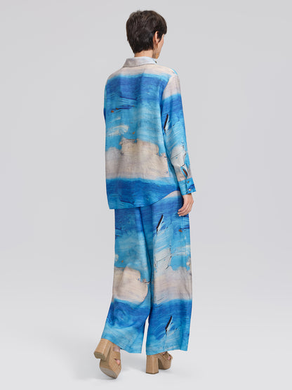 Blue Oil Painting Print Shirt