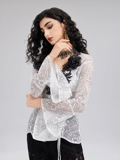 Two-Tone Lace V-neckline Shirt