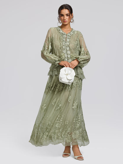 Hand-Dyed Silk Embroidered Floral Top