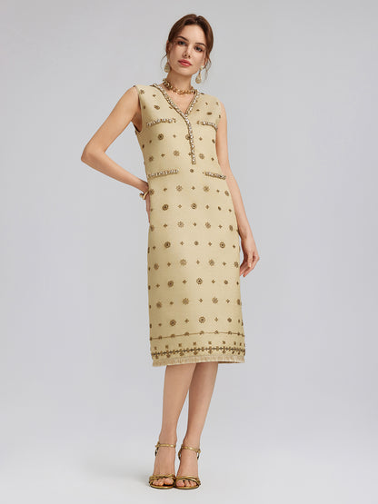 Hand-Beaded Fringe Sleeveless Dress