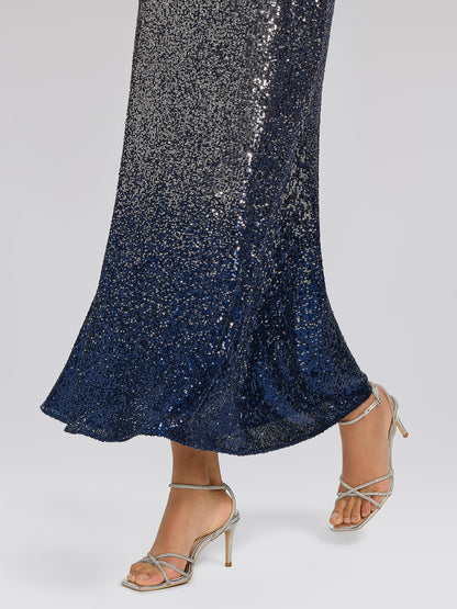 Gradient Sequin Cape Sleeve Dress (Belt Not Included)