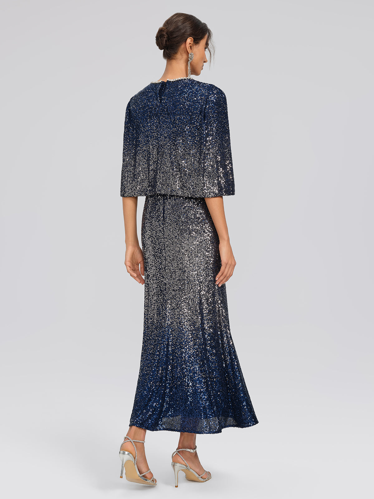 Gradient Sequin Cape Sleeve Dress (Belt Not Included)
