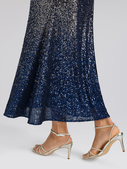 Gradient Sequin Cape Sleeve Dress (Belt Not Included)