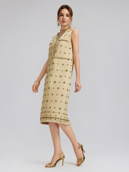 Hand-Beaded Fringe Sleeveless Dress