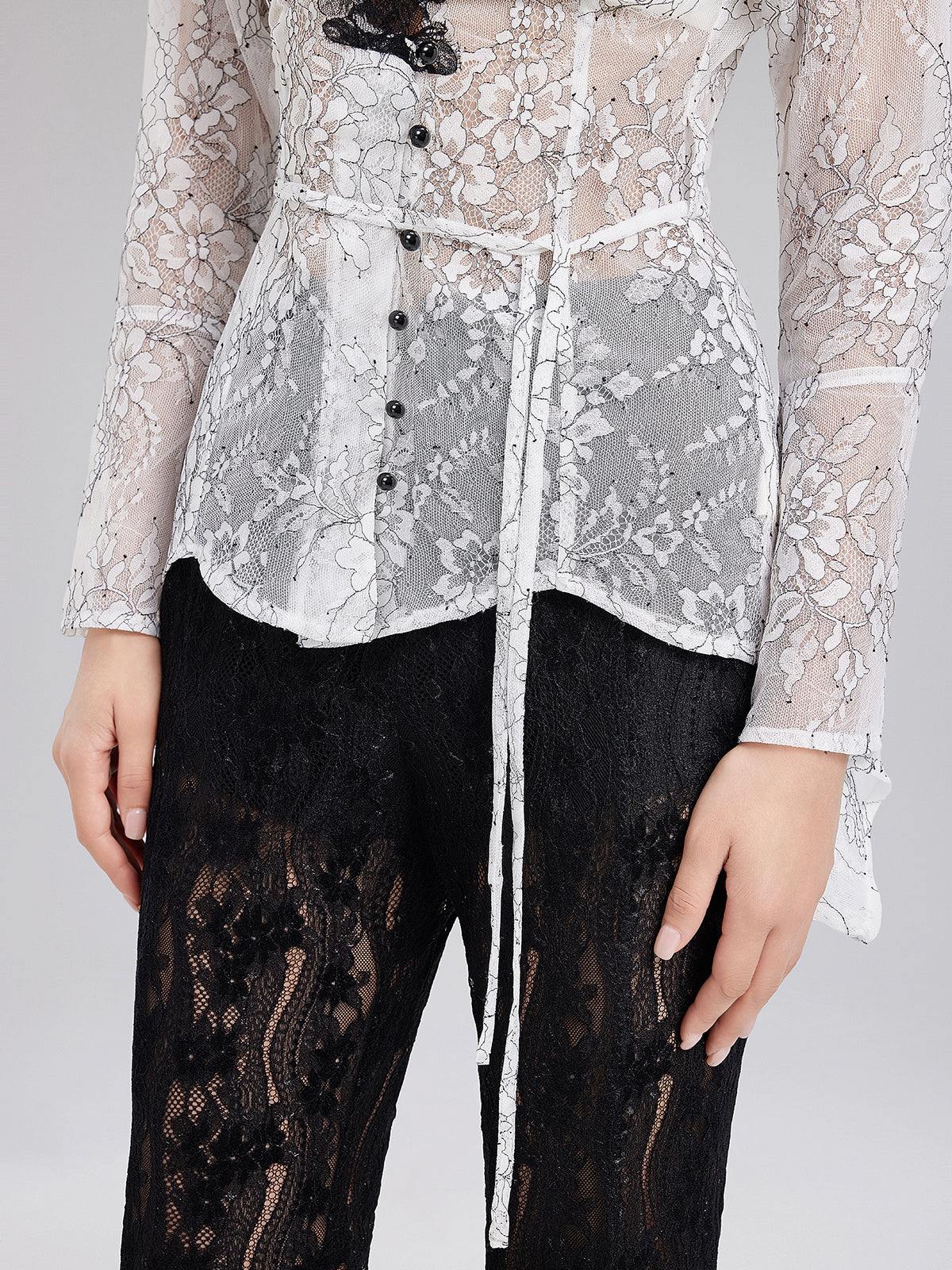 Two-Tone Lace V-neckline Shirt