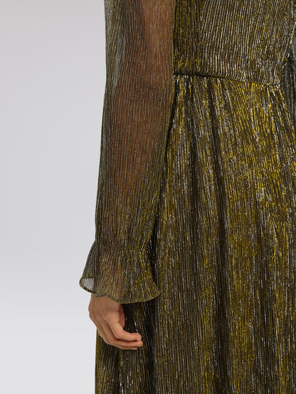 Pleated Lurex Crystal V-Neck Dress