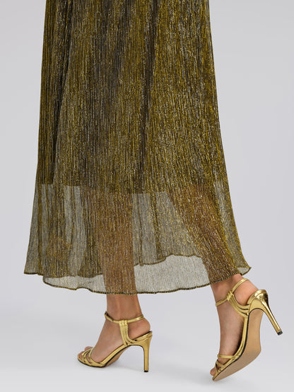 Pleated Lurex Crystal V-Neck Dress