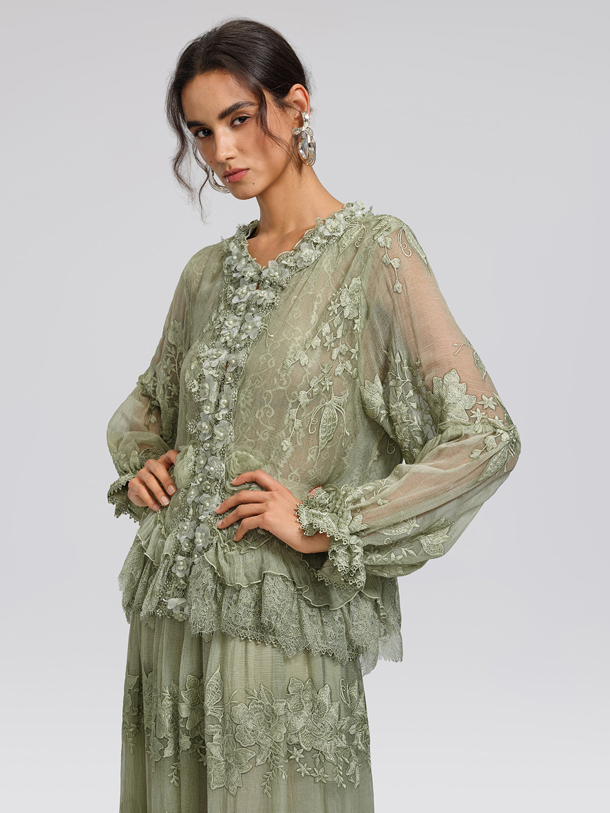 Hand-Dyed Silk Embroidered Floral Top