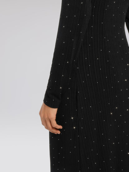 Crystal-Embellished Black Sheer Evening Gown