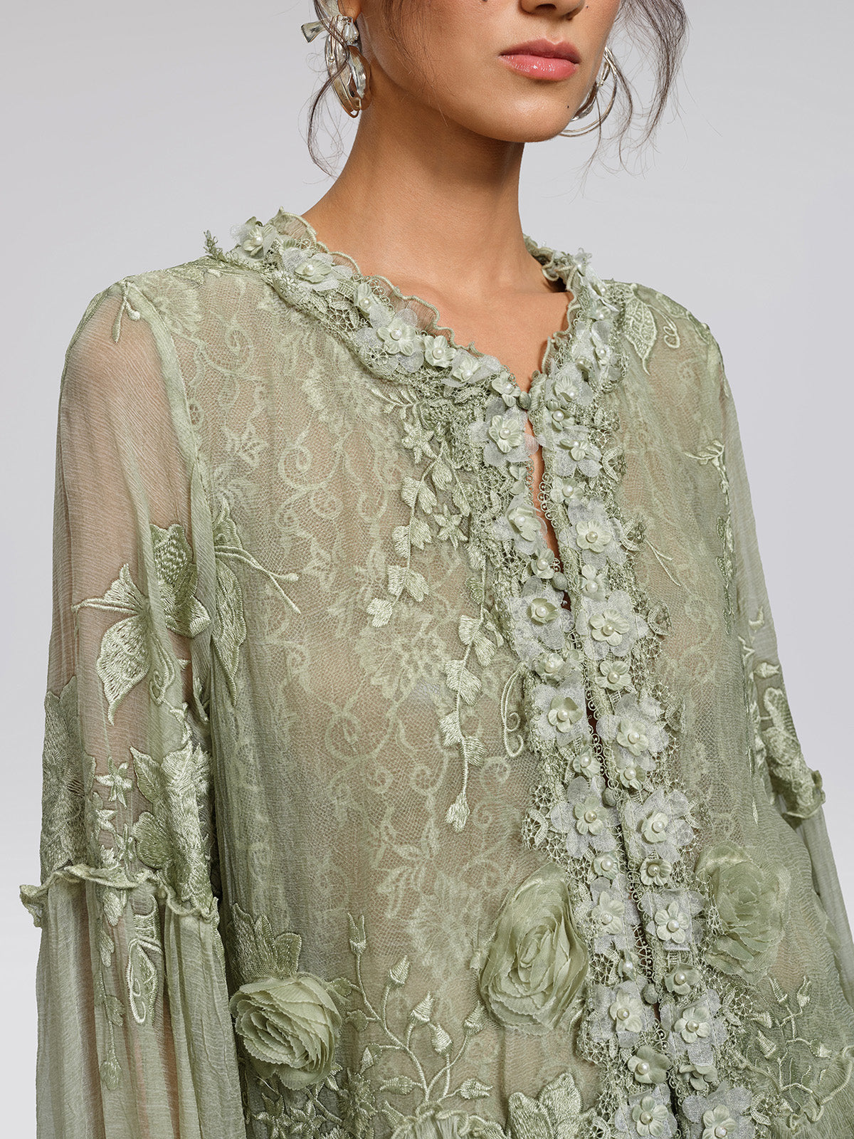 Hand-Dyed Silk Embroidered Floral Top