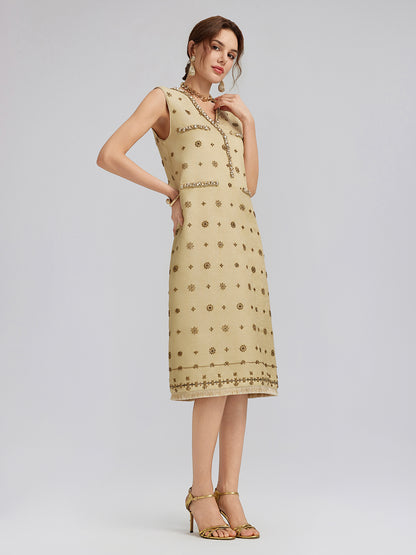 Hand-Beaded Fringe Sleeveless Dress