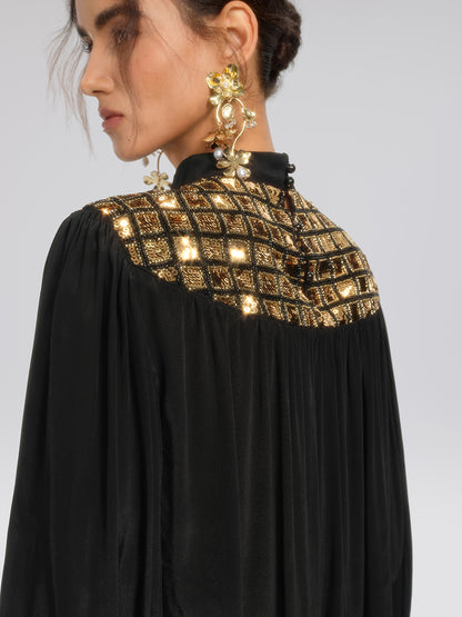 Chiffon Sequin Stand Collar Blouse