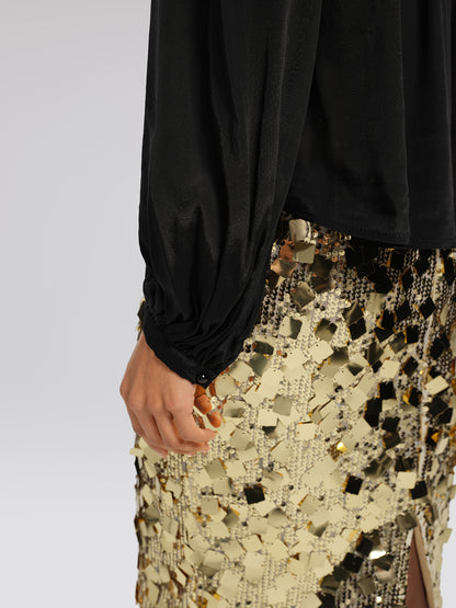 Chiffon Sequin Stand Collar Blouse