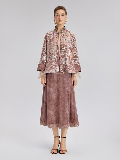 Velvet Sequined Floral Embroidered Jacket
