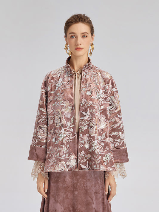 Velvet Sequined Floral Embroidered Jacket