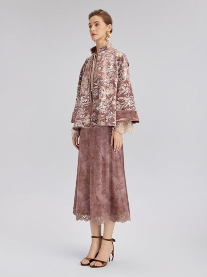 Velvet Sequined Floral Embroidered Jacket