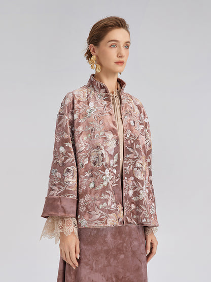 Velvet Sequined Floral Embroidered Jacket