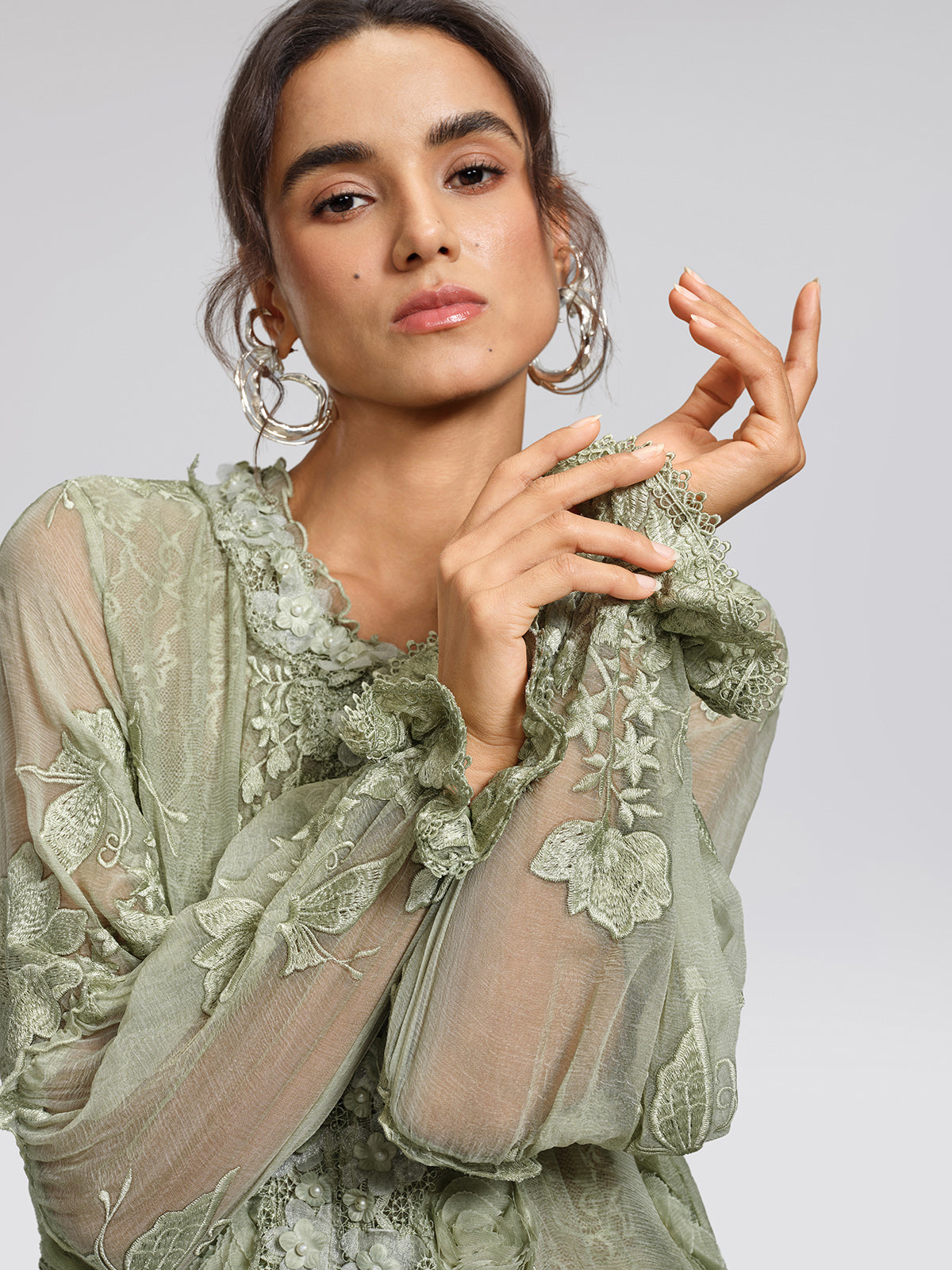 Hand-Dyed Silk Embroidered Floral Top