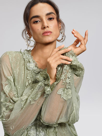 Hand-Dyed Silk Embroidered Floral Top