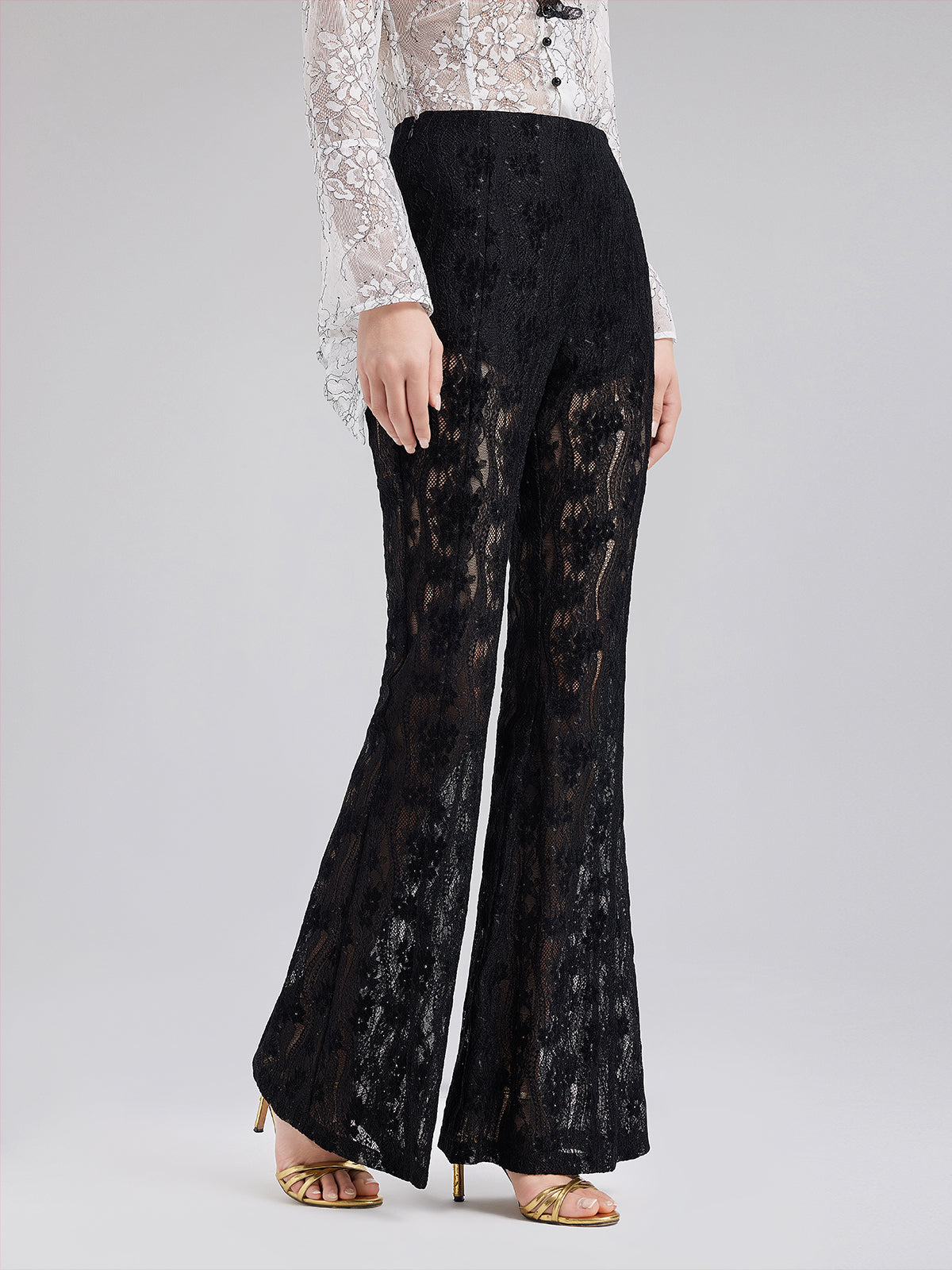 Lace Cutout Flared Pants