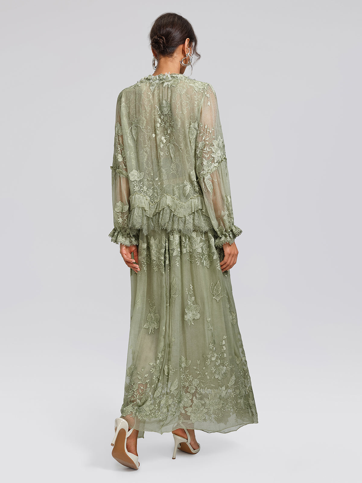 Hand-Dyed Embroidered Elastic-Waist Skirt