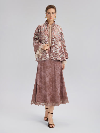 Velvet Sequined Floral Embroidered Jacket
