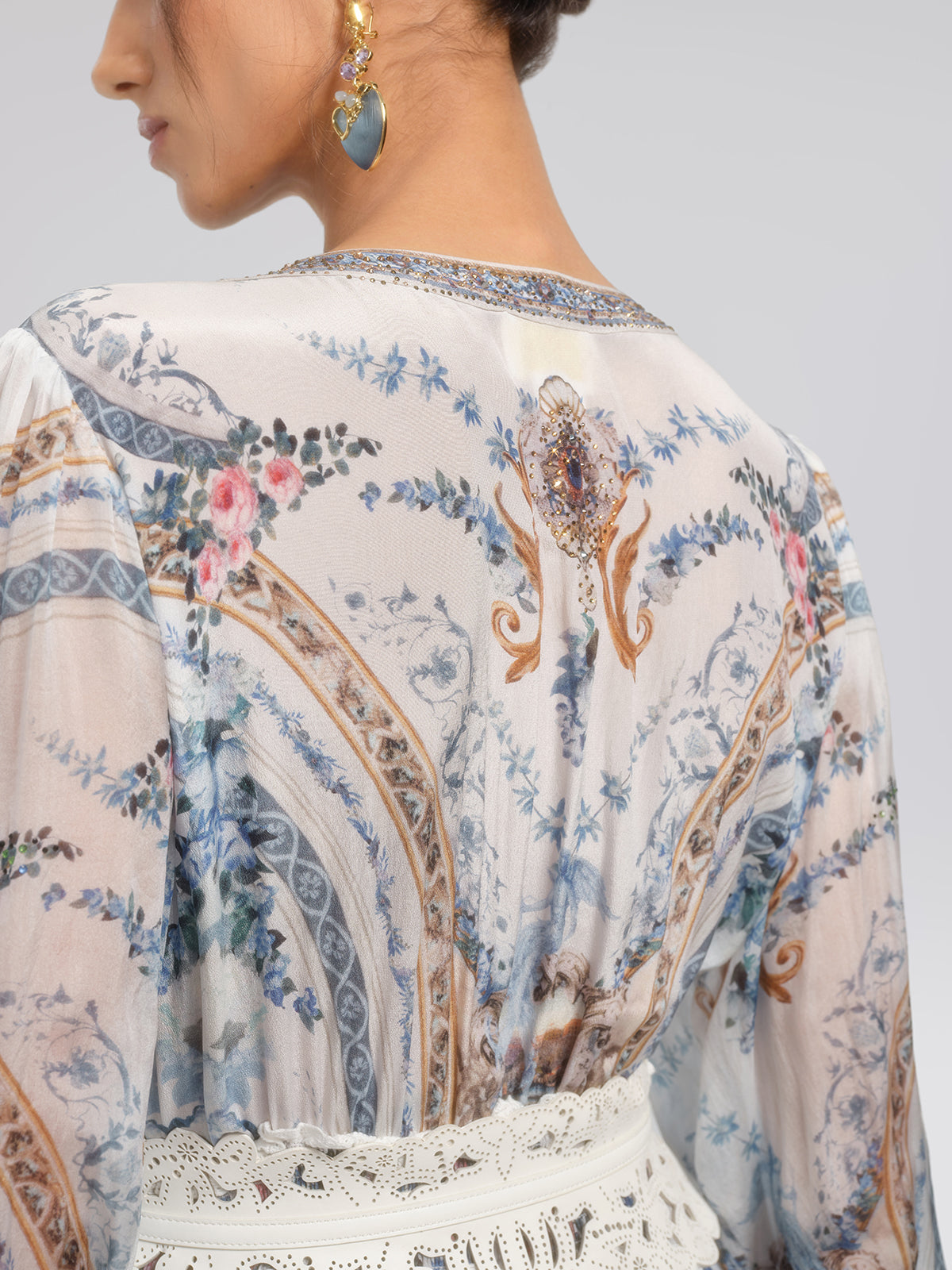 Silk Printed Rhinestones Elastic Waist Dress (Belt Not Included)