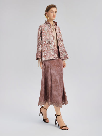 Velvet Sequined Floral Embroidered Jacket
