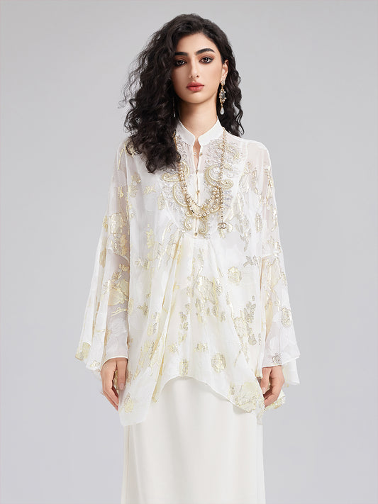 Luxe Sequin Embroidered Chiffon Blouse