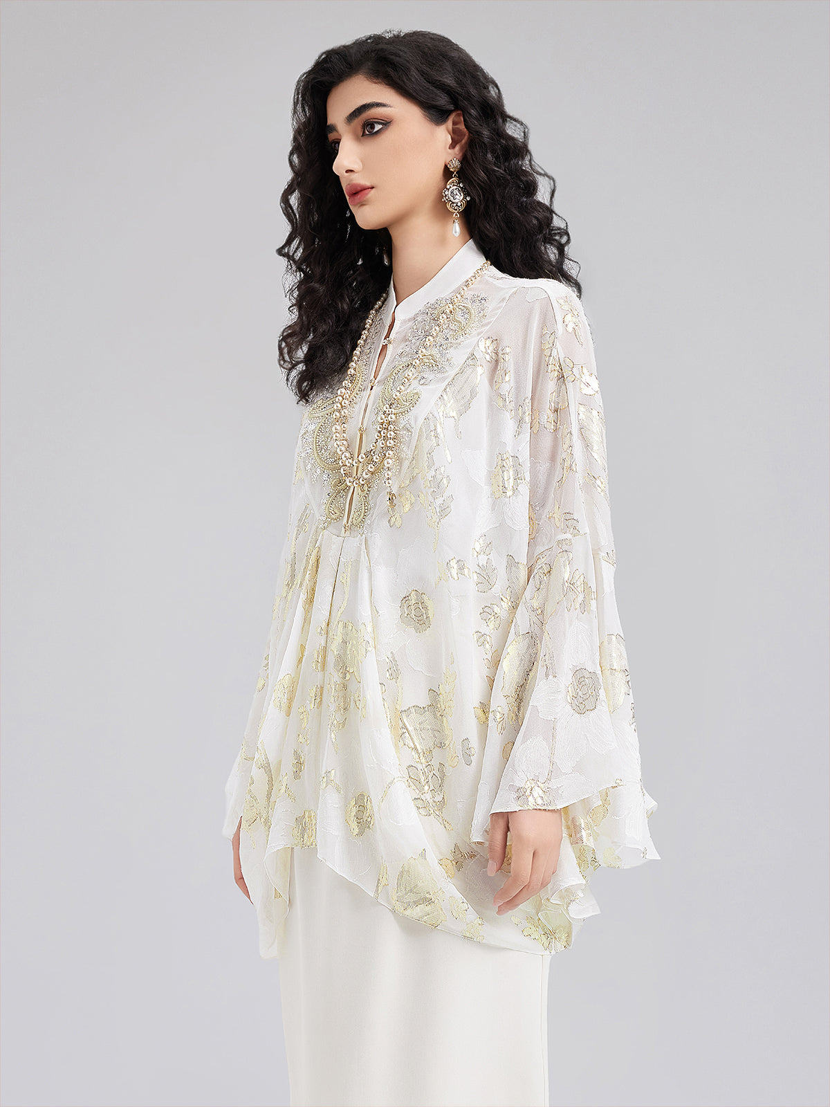 Luxe Sequin Embroidered Chiffon Blouse