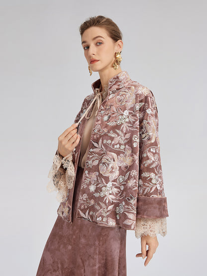 Velvet Sequined Floral Embroidered Jacket