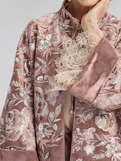 Velvet Sequined Floral Embroidered Jacket