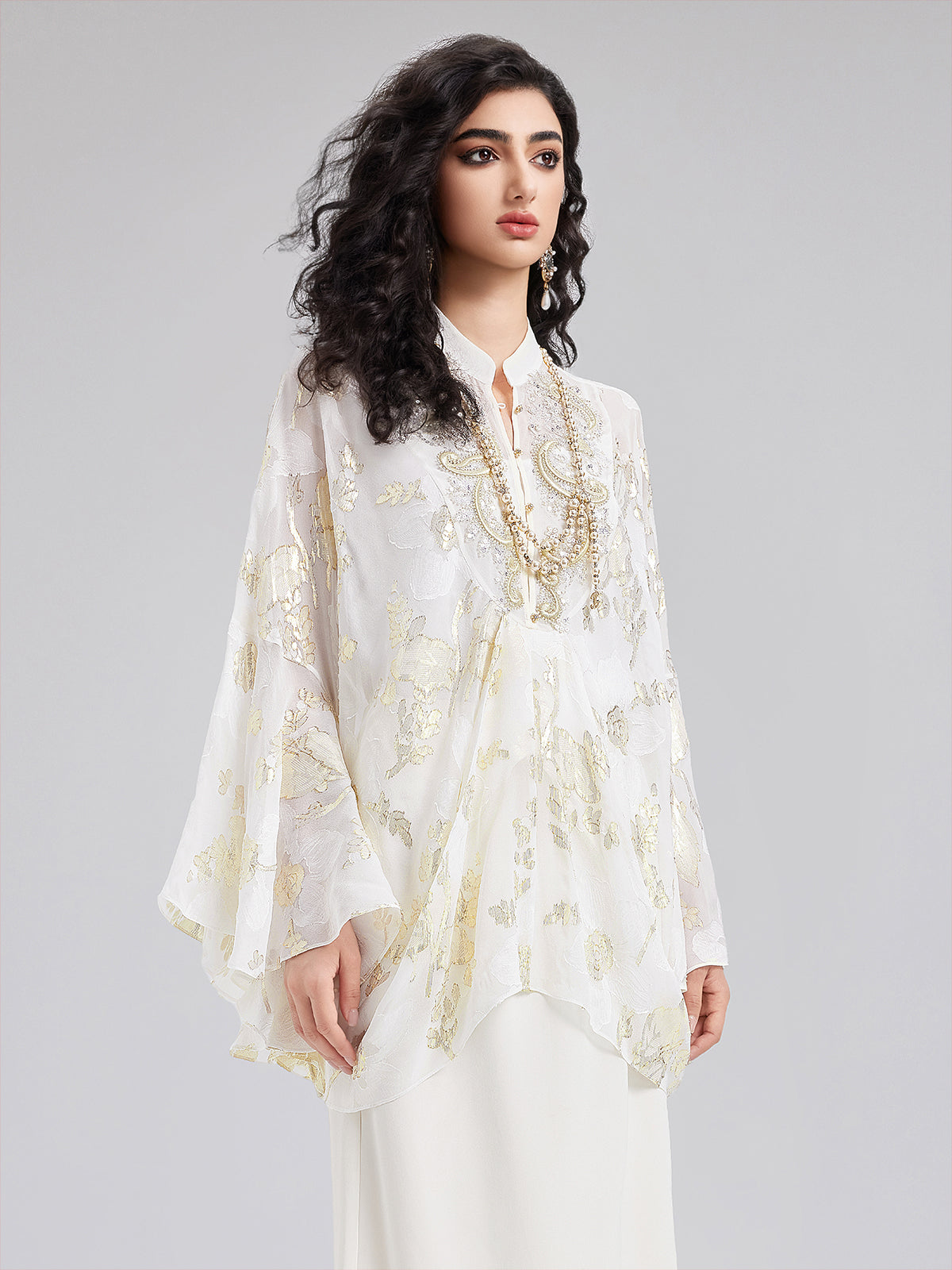 Luxe Sequin Embroidered Chiffon Blouse