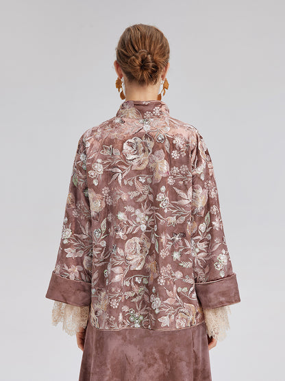 Velvet Sequined Floral Embroidered Jacket